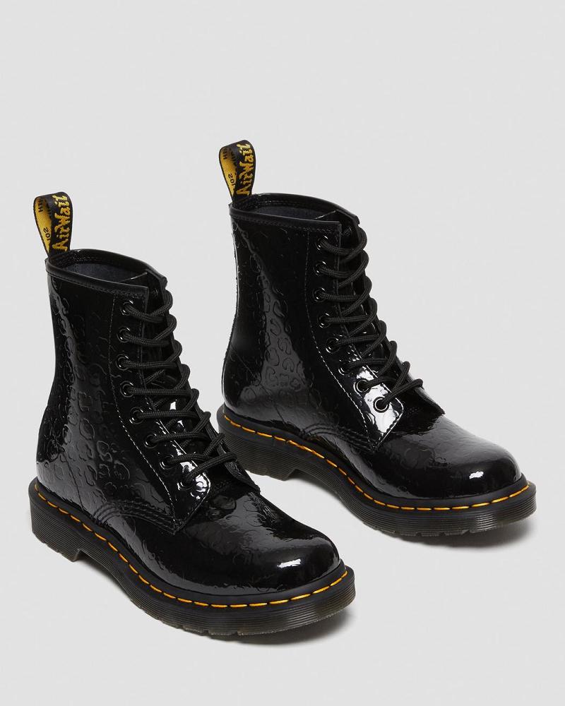 Dr Martens 1460 Leopard Emboss Lak Læder Ankelstøvler Dame Sort Leopard | DK 13MQZ